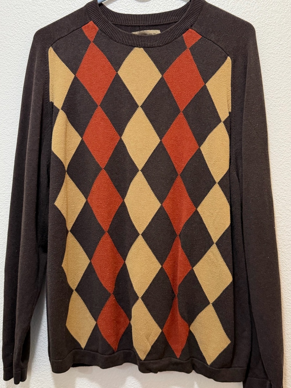 Axist brown diamond print pullover sweater, long sleeve, Large